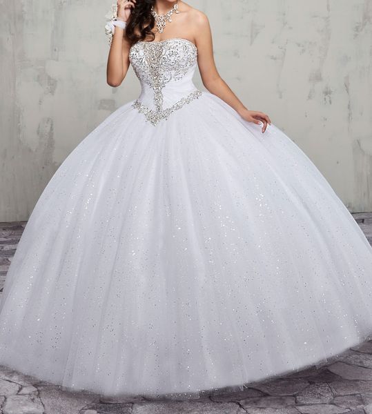 Atemberaubendes weißes Ballkleid-Hochzeitskleid in Rosa, Flieder, funkelnde Pailletten, Perlenstickerei, Schnürung am Rücken, Sweep-Zug, Brautkleider in Übergröße