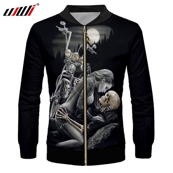 

men's casual jacket black print lovers skull 3d zipper coats man long sleeve outwears stand collar pocket tracksuits sweats, Black;brown