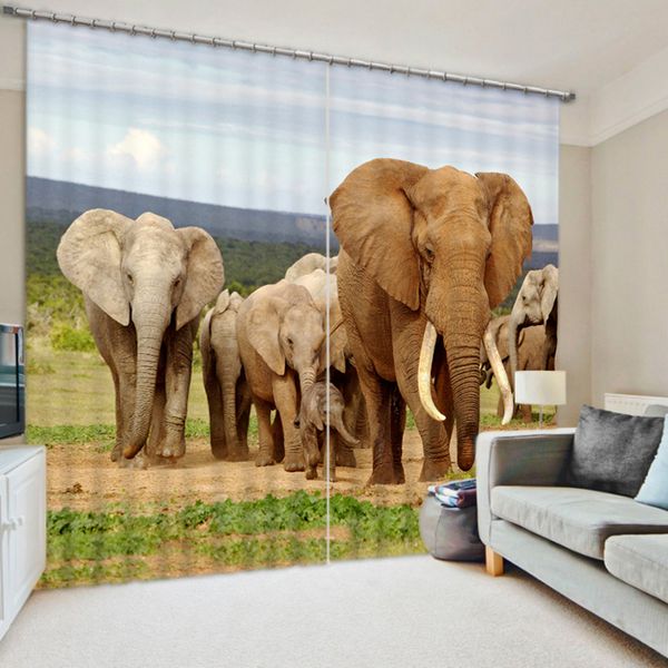 2019 Modern 3d Blackout Curtains Prairie Elephant Tiger Pattern