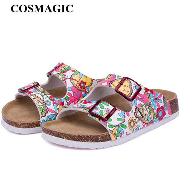 

cosmagic 2017 new summer beach cork slippers sandals casual double buckle clogs sandalias women slip on flip flop shoe plus size, Black