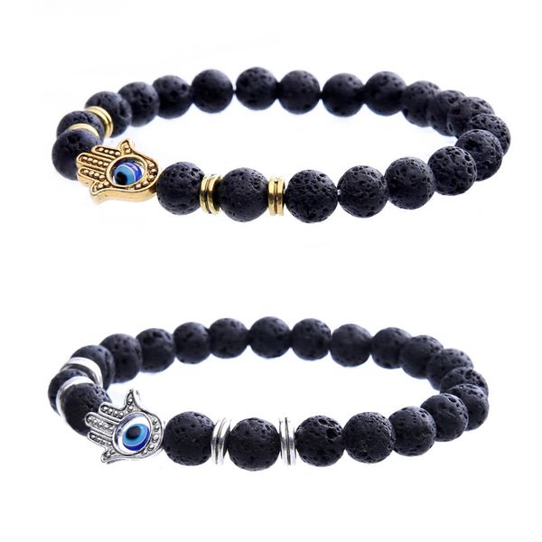 

2018 new volcano bracelets for girls statement jewelry natural lava volcano stone eyes hand beaded bracelets bangles for women, Black