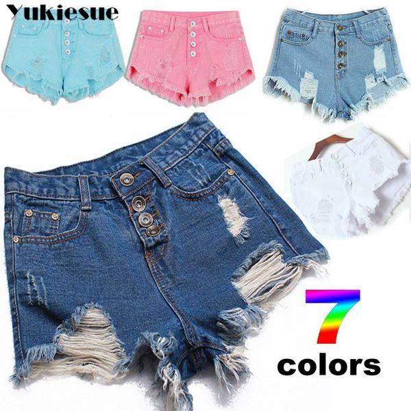 

women summer denim shorts european and american bf style female high waist denim shorts for women ripped hole short pants, Blue