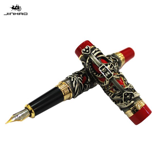 

luxury gift pen jinhao grey and red 3d dragon and phoenix fountain pen 0.5mm metal ink pens office supplies ing