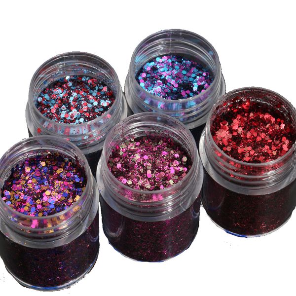 

1 box 10ml glitter mixes sequins shining mixed glitter powder sequins decoration 3d dust red purple halloween nail art ornaments, Silver;gold