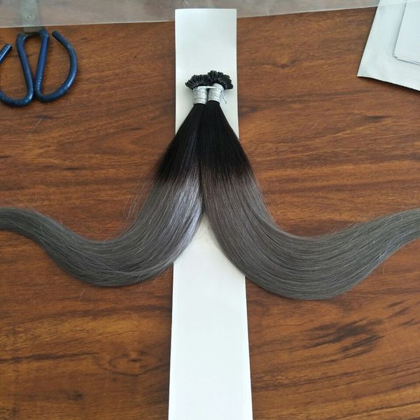 1b Gray Ombre Hair Extensions Brazilian Straight Human Keratin