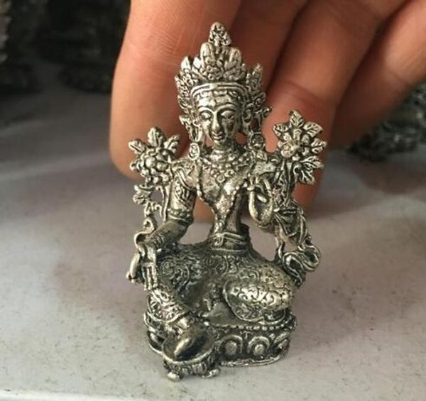 prata-placa Verde Tara Buddha estátua Grau branco mãe mãe Buda