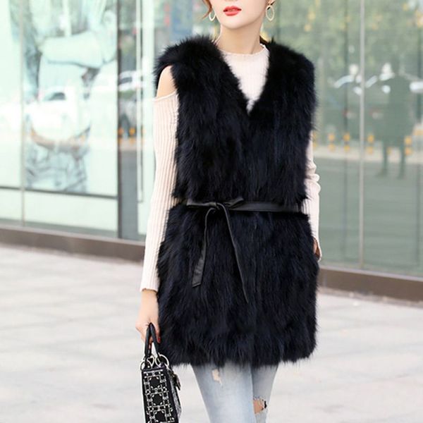 

new long black white fur vests women faux fur coat plus size sleeveless vest cardigan fall 2018 winter coats for women h9