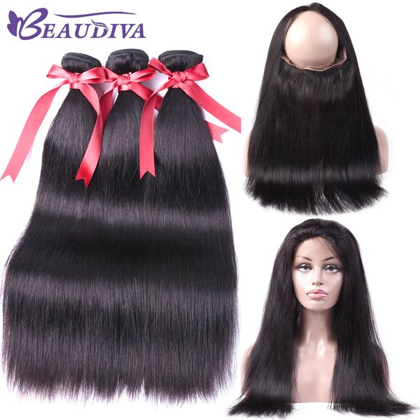 

peruvain virgin human hair weaves 100% unprocessed straight hair with frontal with baby hair 360 lace frontal with bundles, Black;brown