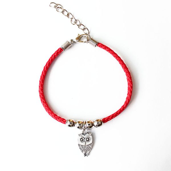 

fashion handmade red string owl rope bracelet elephant fish butterfly charm bracelet for women silver jewelry, Black