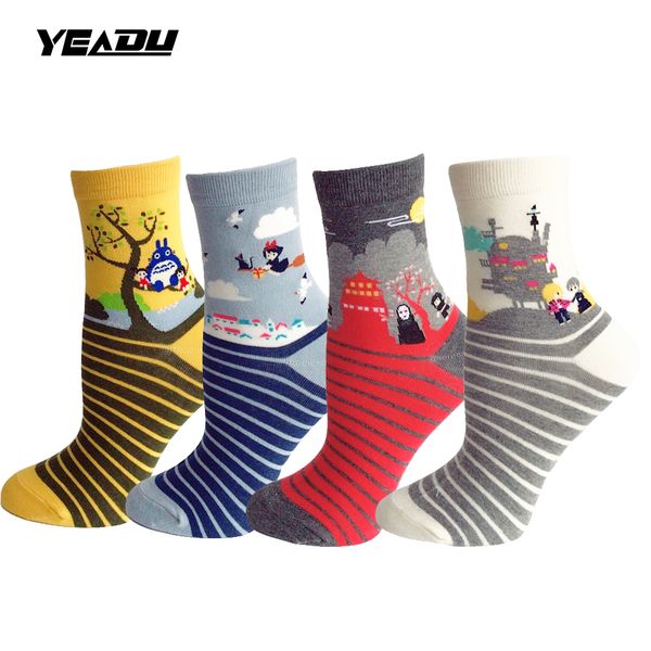 

cartoon my neighbor totoro spirited away funny women 's socks novelty harajuku kawaii socks for women (4 pairs /lot, Black;white