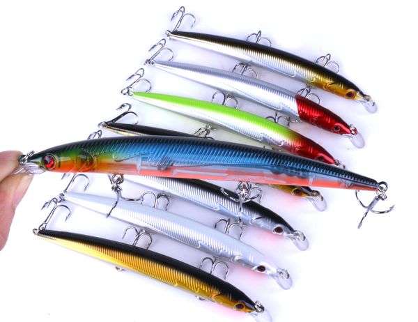 

8pcs minnow vib lure inshore large hard bait minnow lures with three triple pronged hooks 13.4g/13.3cm