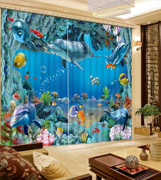 

blackout curtains underwater world dolphins modern home decor curtain for kitchen