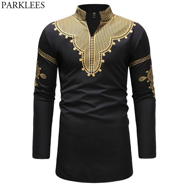 

black longline african dashiki shirt men 2018 traditional dashiki long sleeve mandarin collar shirt pullover men africa clothing, White;black