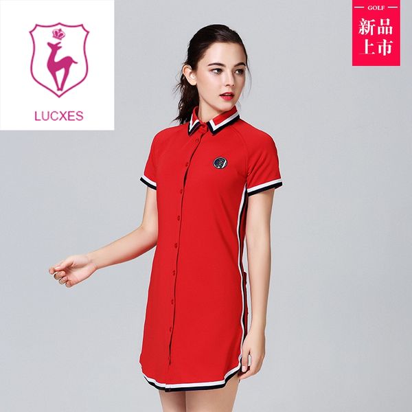

lucxes one piece dress golf shirt with skirt lady outdoor sportswear golf apparel sleeveless breathable sports dress, Black;blue