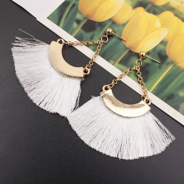 

fashion large alloy statement drop dangles tassel earrings for women bohemian fringing earrings jewelry red white color git, Silver