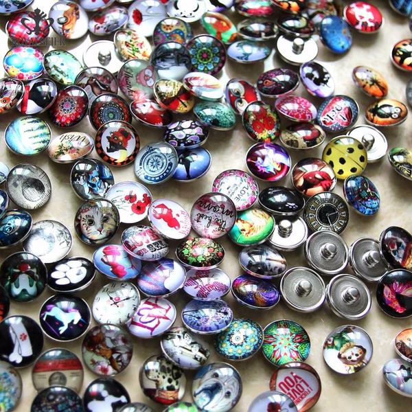 

50pcs/lot mix many beautiful exotic pattern & styles charms 18mm glass snap button for diy snaps jewelry kzhm151, Golden;silver