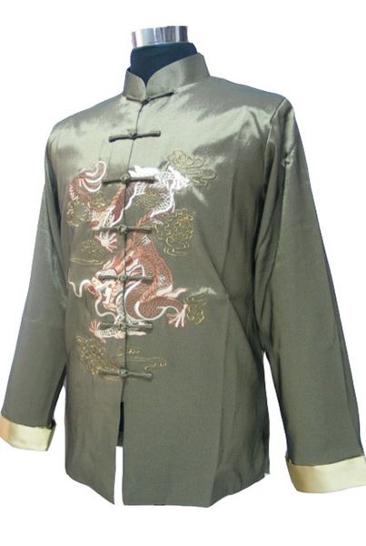 

gray new fashion men's silk satin jacket chines vinatge embroidery coat mandarin collar tang suit size s m  xl xxl xxxl 2318, Black;brown