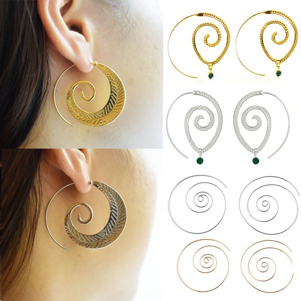 

whole salelnrrabc 1 pair new vintage women hoop earrings round spiral tribal personality chic*simple jewelry, Golden;silver