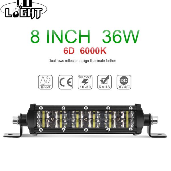 

6d led light bar 8inch 36w led work light bar 12v flood spot combo offroad led bar for atv truck 4x4 auto driving light