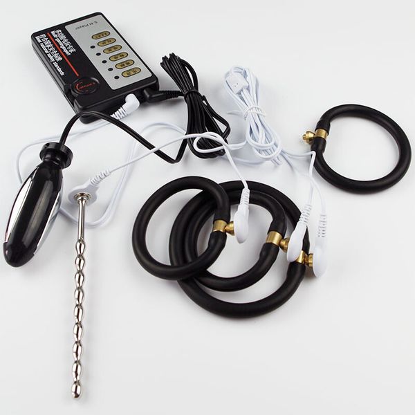Urethral Penis Plug Electro Shock Sounding Stretcher Dilator Нержавеющая сталь с анальным штекером E-Stim Cock Ring Электрические игрушки для секса Y18102306