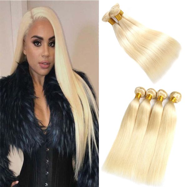Silk Straight Human Hair Weave Bundles 613 Honey Blonde Pure