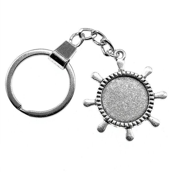 

6 pieces key chain women key rings couple keychain for keys rudder single side inner size 20mm round cabochon cameo base tray bezel blank, Slivery;golden
