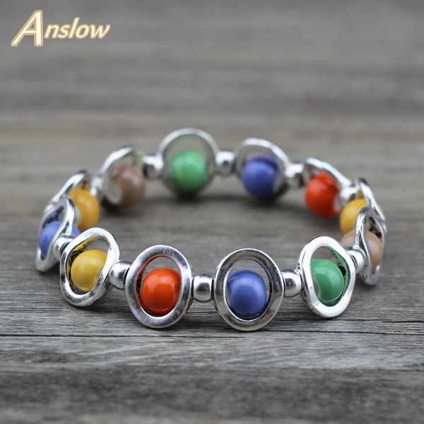

anslow creative design fashion jewelry colorful rainbow style beads adjustable women girl bracelets christmas gift low0688lb, Golden;silver