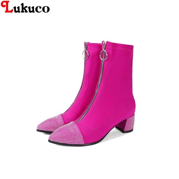 

lukuco russian mid-calf zipper boots handmade pumps stretch fabric quality shoe size 38 39 40 41 42 43 women botas, Black