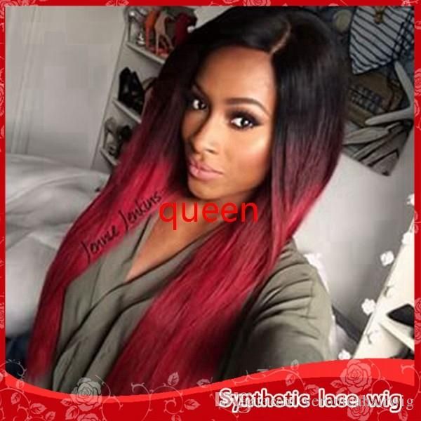 Hot Silky Straight Long Hair Synthetic Lace Front Wigs Red