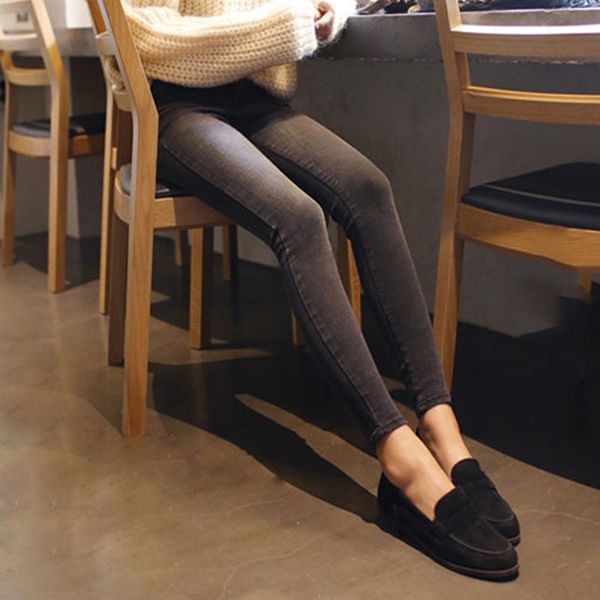 

pencil pants fashion thin high waist jeans nine korean female grey legging feet pencil pants 9 black women skinny denim jeans, Blue