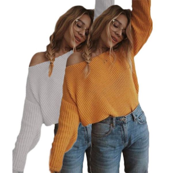 

new 2017 autumn winter women off shoulder long sleeve pullover sweater ladies loose crop sweaters top, White;black
