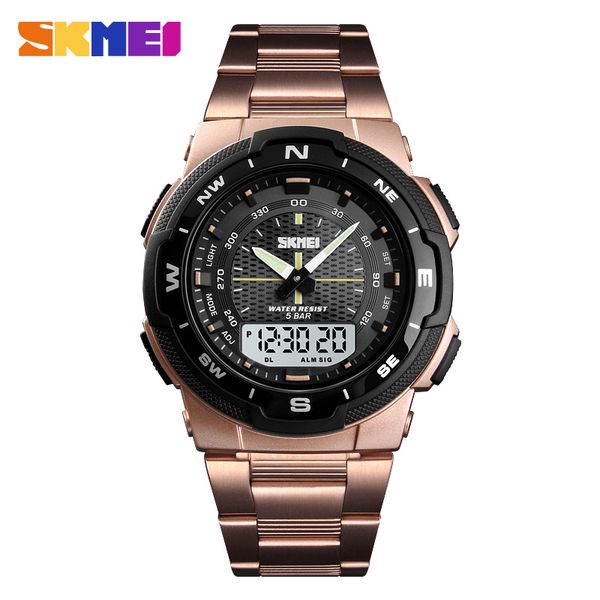 

skmei mens quartz analog watch luxury fashion sport wristwatch waterproof stainless male watches clock relogio masculino 1370, Slivery;brown