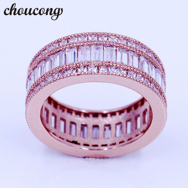 Choucong mulheres homens anel Banda Cheia Da Princesa corte 15ct Diamonique Diamante Rosa de Ouro Cheia de Noivado Anel de Casamento para as mulheres Presente