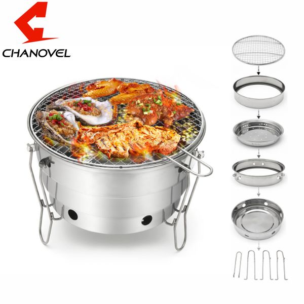

chanovel foldable portable barbecue charcoal bbq grill stainless steel cooking outdoor camping burner patio stove family party