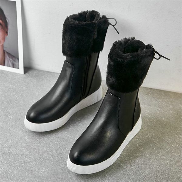 

nayiduyun us4-10 women faux fur wedges med heels riding boots winter warm platform snow boots punk party oxfords casual shoes, Black
