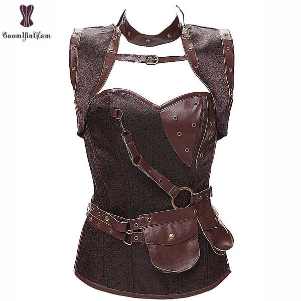 Corsetto vintage Donna Corsetti Steampunk Acciaio disossato Bustier Punk Plus Size 6XL Korset Copri collo Cerniera Overbust Corsetto gotico