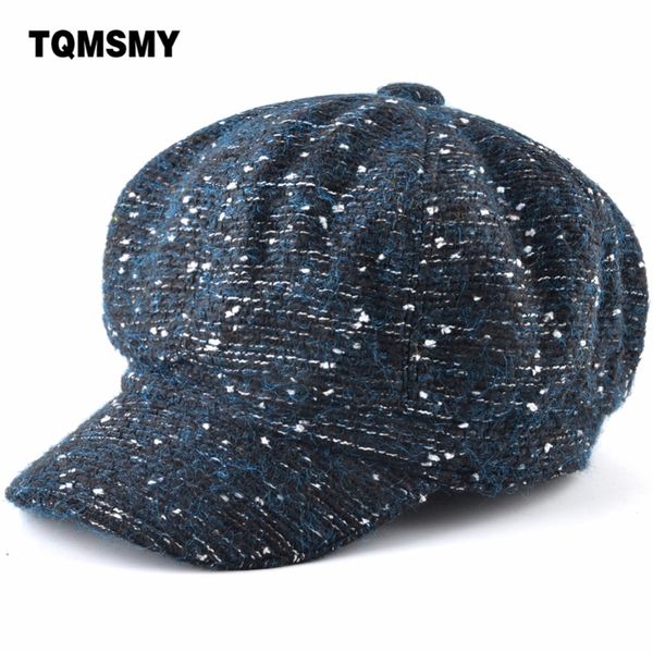 

tqmsmy newsboy cap for women winter beret vintage british solid striped beret painter hats female octagonal cap berets tmc115, Blue;gray