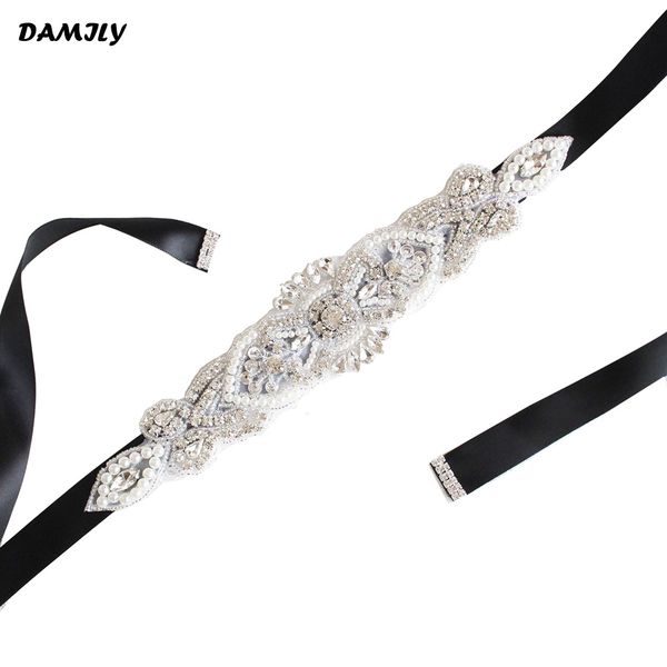 

women's crystal weddins satin rhinestone wedding dress belt accessories ribbon bridal sash party gown bride belt, Black;brown