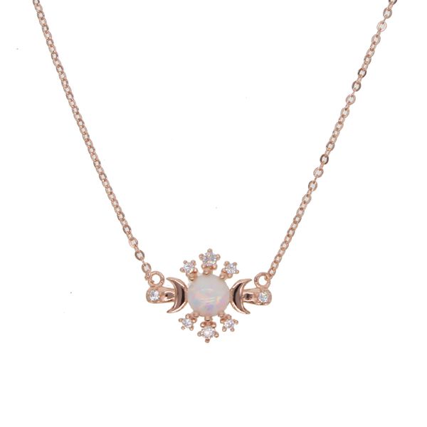 

2018 christmas gift jewelry white fire opal geomstone 925 sterling silver rose gold color designer women ladies gift fashion necklace