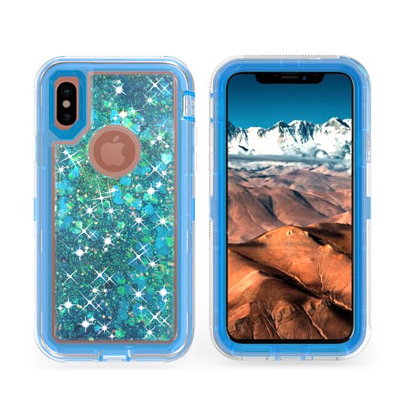 

3 in 1 fashion glitter liquid quicksand case bling crystal robot defender cases cover for iphone x 8 7 6s plus samsung note 8 s8 s9 plus 100