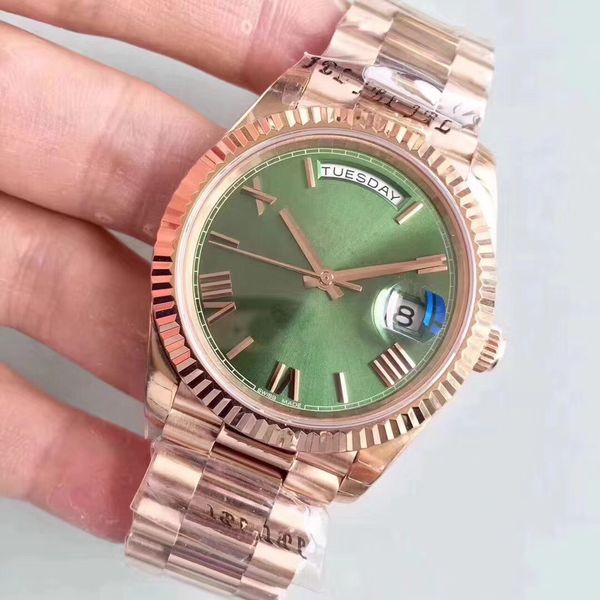 

luxury men automatic watch date style 40mm18k golden roman numerals green dial sapphire glass christmas gift, Slivery;brown