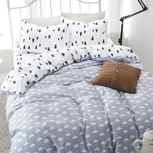 

fashion tree cloud printed 100%cotton bedding set edredon 4pcs bed linen duvet cover set twin full  size roupa de cama