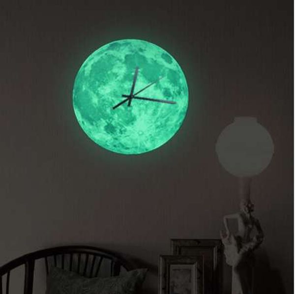 Orologio da parete 3D Moderno fai da te Decorazioni per la casa Grande specchio Acrilico WatAFunlife Glow in the Dark Moon Orologio da parete, Romantico Luminous Moon Home ch Sticker