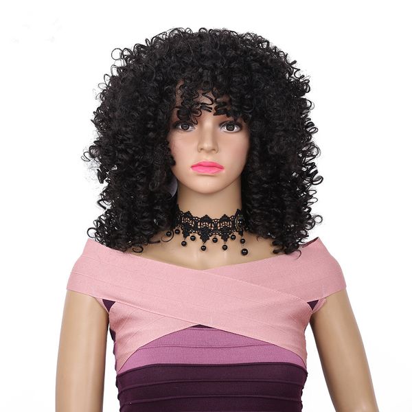 14inch Long Kinky Curly Wig With Bangs Afro African Hairstyle