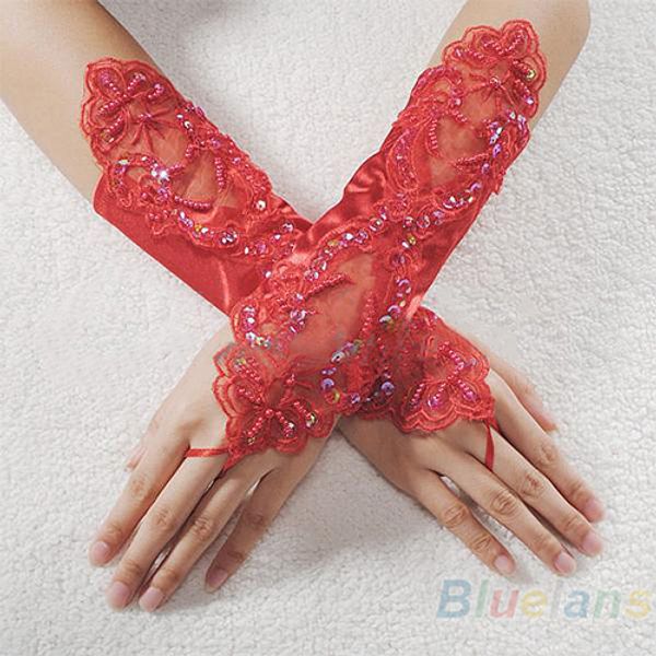 

bride party fingerless pearl lace satin gloves costume, Blue;gray