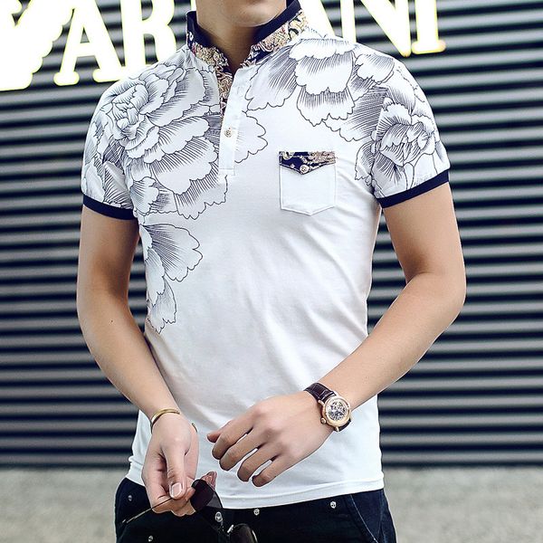 

Men Polo Shirt Fashion Flower Print Polo Homme Slim Fit Short Sleeve Camisa Polo Men Summer Tops Tees