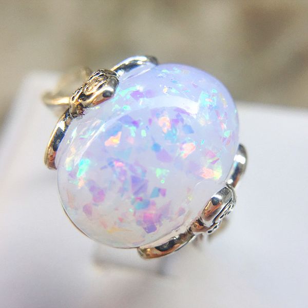 

gorgeous male female big white/pink/blue opal wedding ring fashion 925 silver jewelry luxury engagement rings for men and women