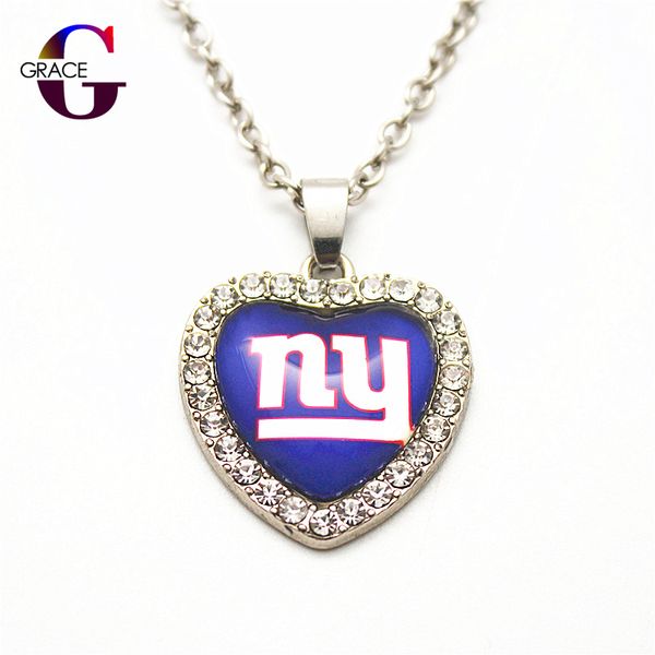

6 шт. / лот горячие продажи футбольные команды спортивные подвески сердце кристалл ожерелье кулон с 50 см цепи для женщин diy ювелирных изде, Silver
