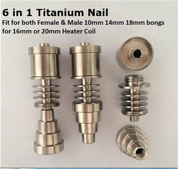 Titânio Nail 6 em 1 Domeless GR2 G2 para Flat 10mm 16mm 20mm Heater Coil for Female Male joint 14mm 18mm oil rig