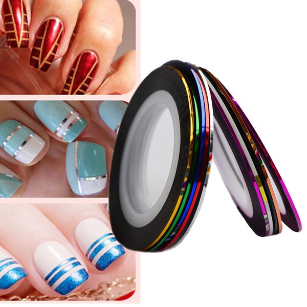 

1mm 10rolls/lot colorful nail shining striping line tape sticker set nail art decorations diy tips polish gel manicure lanc391, Black